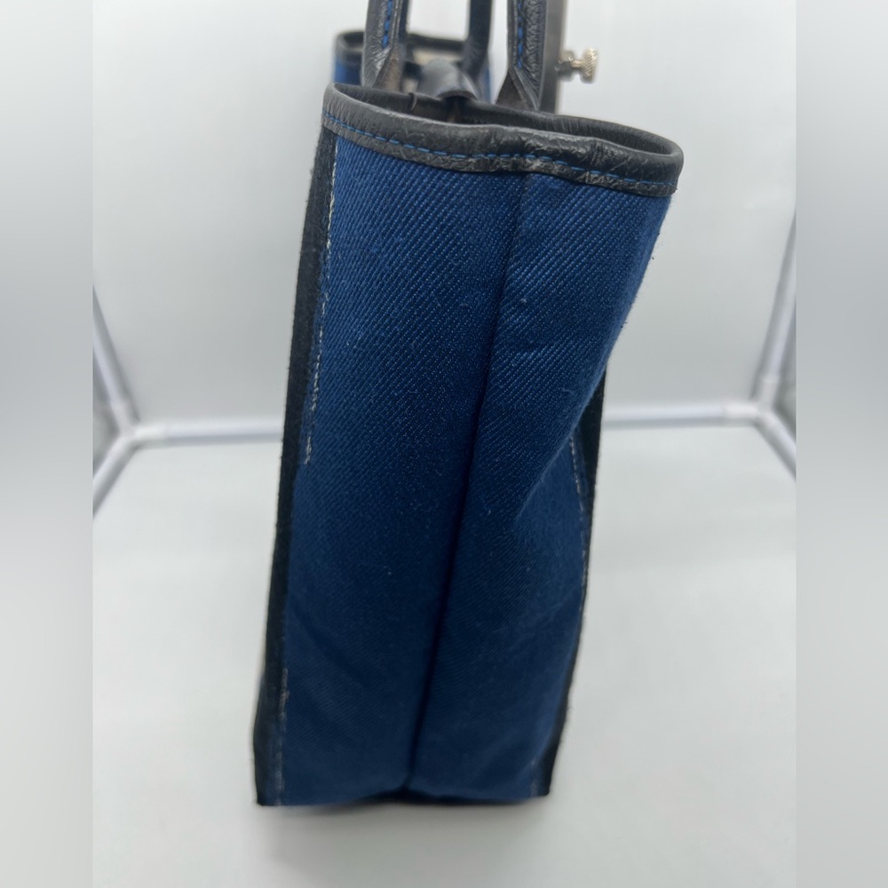 LONGCHAMP Coup De Pinceau EW Tote Blue Striped Canvas Leather Trim Shoulder Bag - Picture 8 of 17